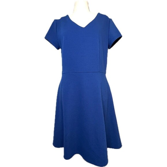 Merona Royal‎ Blue V-Neck Textured Flared Dress With Pockets Size Medium - Picture 1 of 7